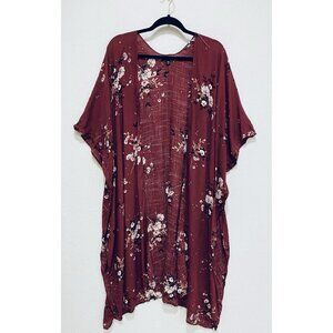 Torrid Top Womens 1X 2X Maroon Floral Kimono Lightweight Boho Hippie Festival